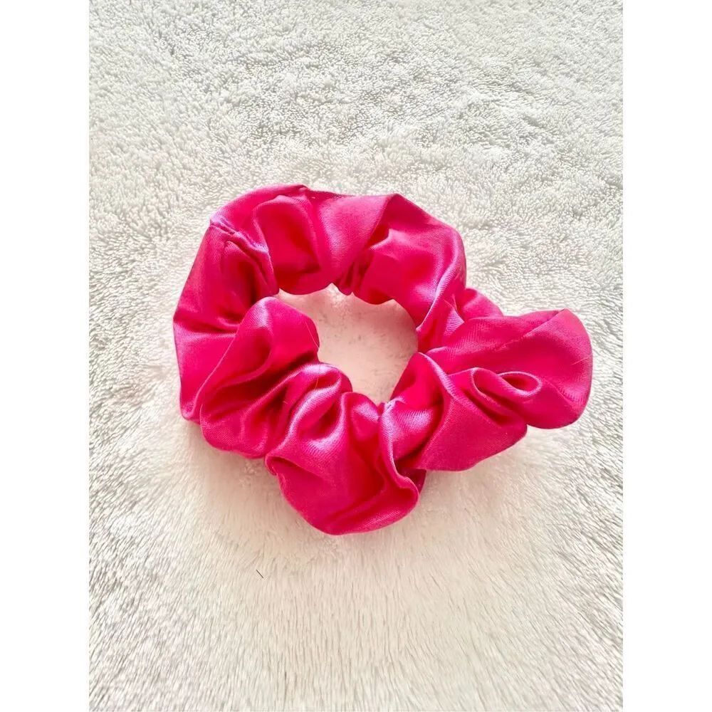 Neon hot pink color satin hair scrunchie